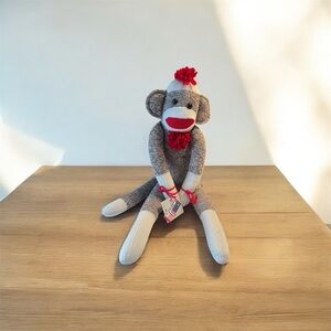 NWT sock monkey polyester stuffed toy made in USA made from red heel work sock